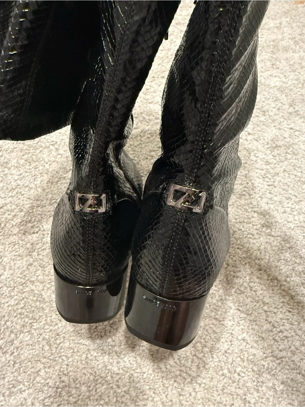 Franco Sarto Over the Knee Black Faux Snakeskin Embossed boots